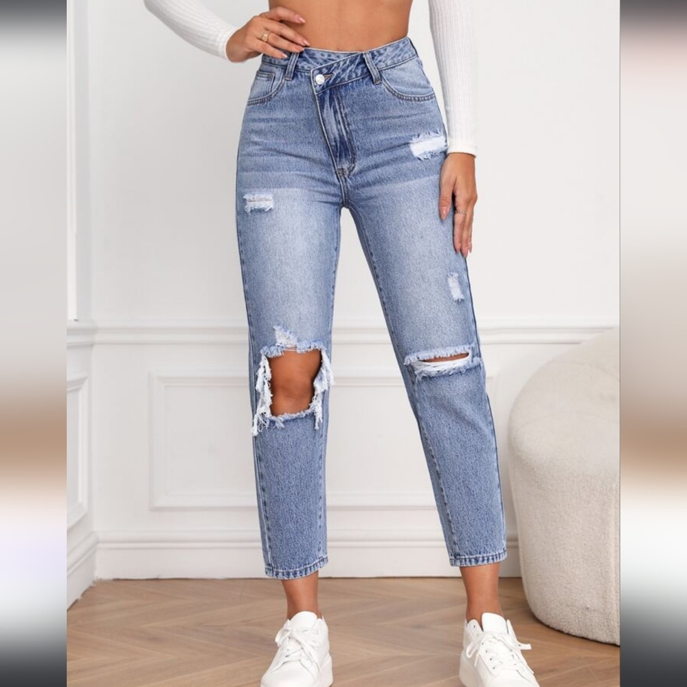 Distressed Blue Jeans